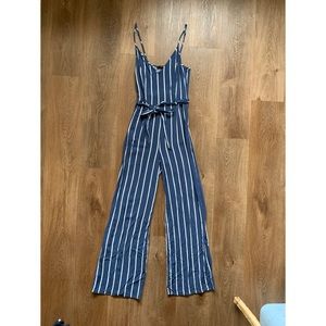 Blue and white striped jumpsuit